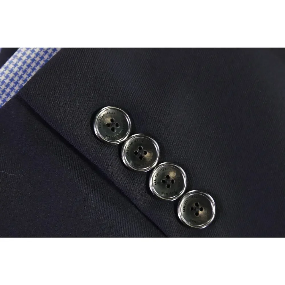Hickey Freeman Traveler Navy Blue Metal Buttons Wool 2-Btn Blazer Jacket 46R